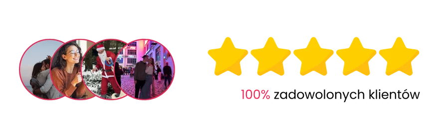 Zadowoleni klienci, ocena 5 na 5, 100% zadowolonych klientów
